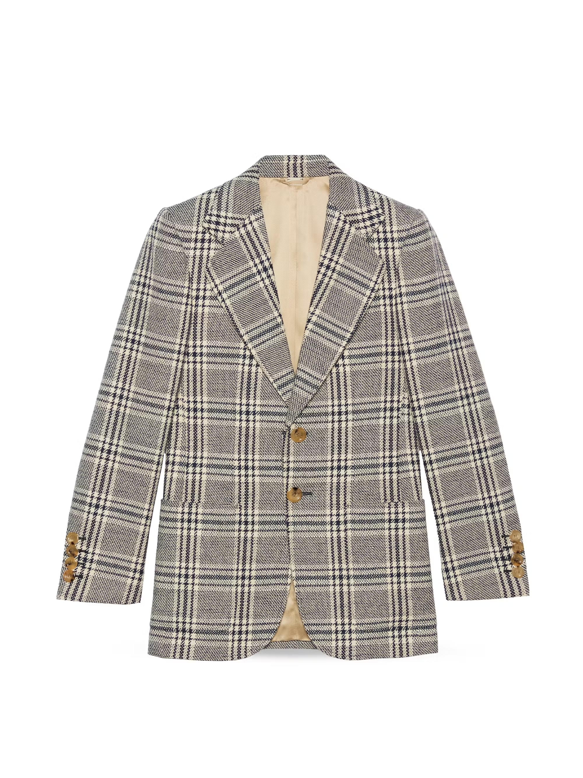 Grey Glen-Check Linen Blazer, Harry Styles × Gucci